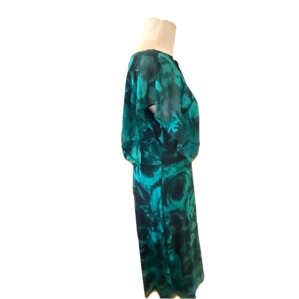 Connected Apparel Cocktail Sheath Dress Womens Size 12 Green Floral Cape Overlay - Picture 3 of 7